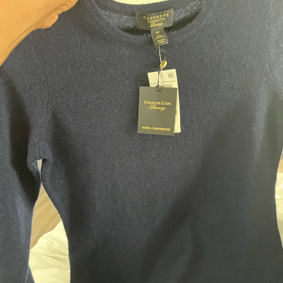 Charter Club 100% Cashmere Luxury Crewneck Sweater Size PP Admiral Blue (Navy) - Picture 7 of 8